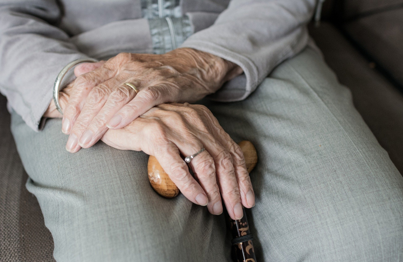 Elderly person hands in lap